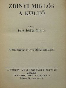 Báró Jósika Miklós - Zrinyi Miklós a költő [antikvár]