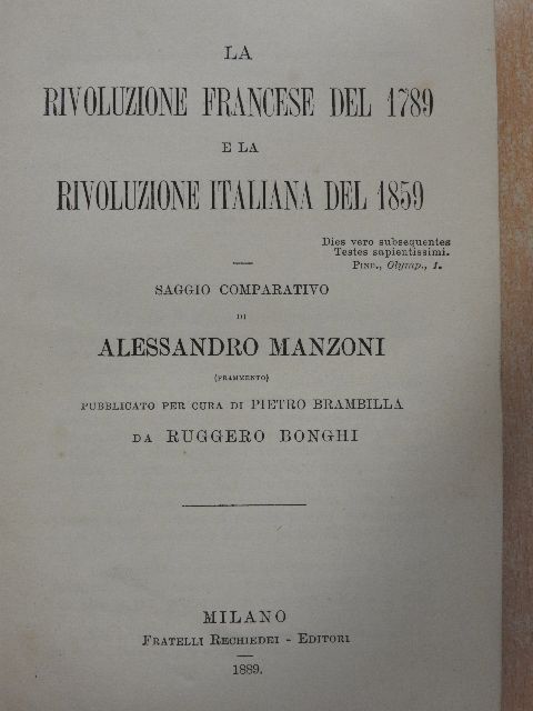 Alessandro Manzoni - La Rivoluzione Francese del 1789 e la Rivoluzione Italiana del 1859 [antikvár]