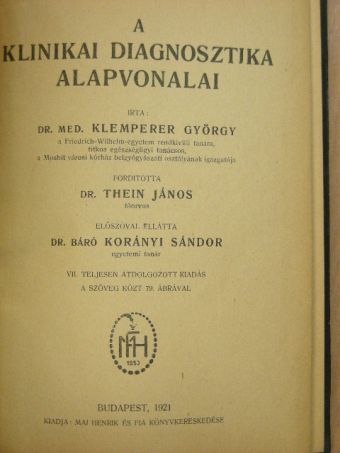 Dr. Med. Klemperer György - A klinikai diagnosztika alapvonalai [antikvár]
