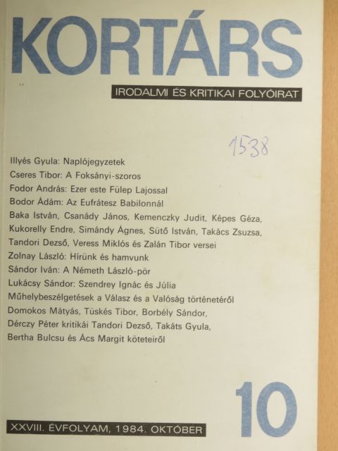 Baka István - Kortárs 1984. október [antikvár]