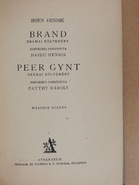 Ibsen Henrik - Brand/Peer Gynt [antikvár]