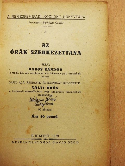 Babos Sándor - Az órák szerkezettana [antikvár]