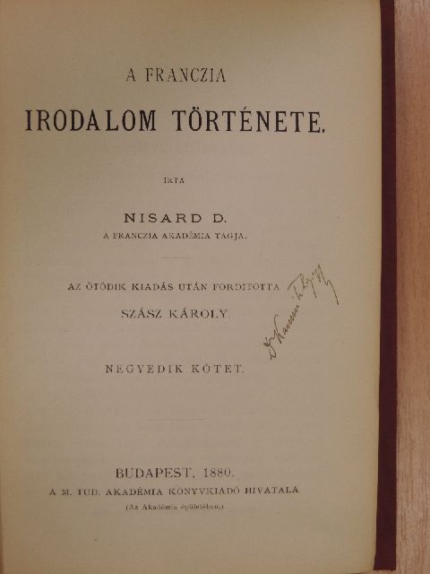 Nisard D. - A franczia irodalom története IV. [antikvár]