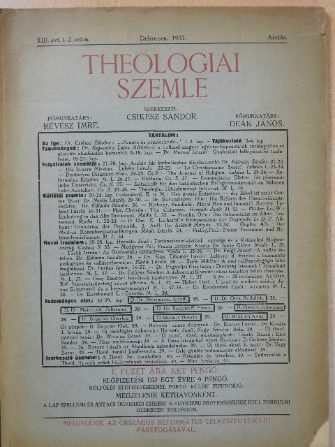 Dr. Dávid György - Theologiai Szemle 1937. Aratás [antikvár]