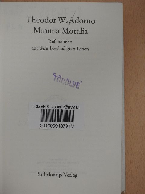 Theodor W. Adorno - Minima Moralia [antikvár]