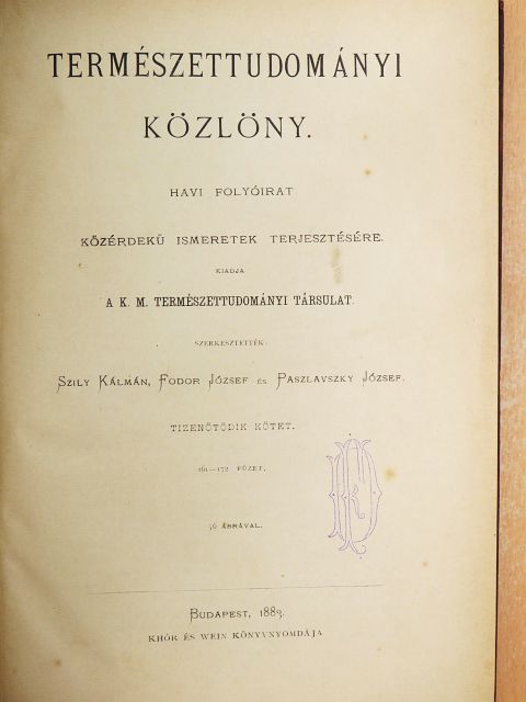 Antolik Károly - Természettudományi Közlöny 1883. január-december [antikvár]
