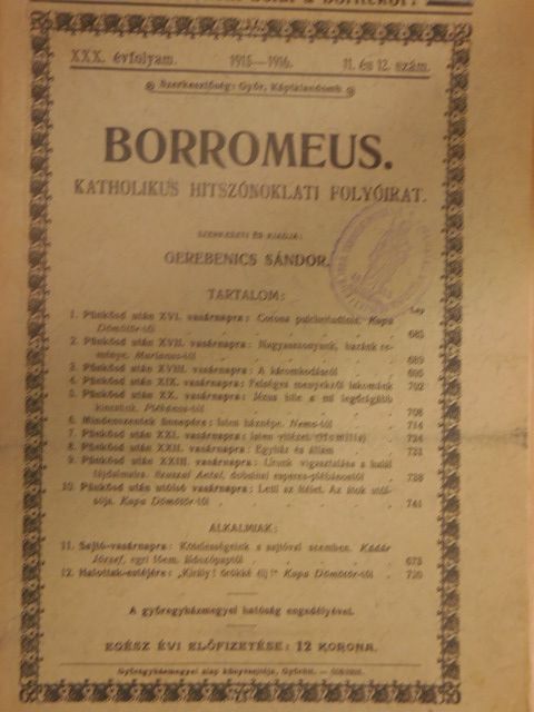 Kádár József - Borromeus 1915-1916/11-12. [antikvár]
