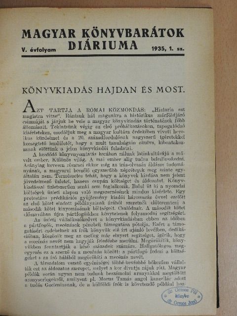 Bulla Béla - Magyar Könyvbarátok Diáriuma 1935-1936/1-6. [antikvár]