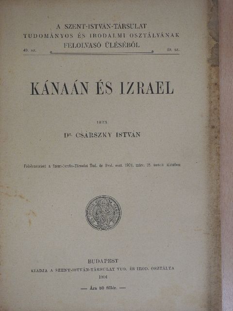 Dr. Csárszky István - Kánaán és Izrael [antikvár]
