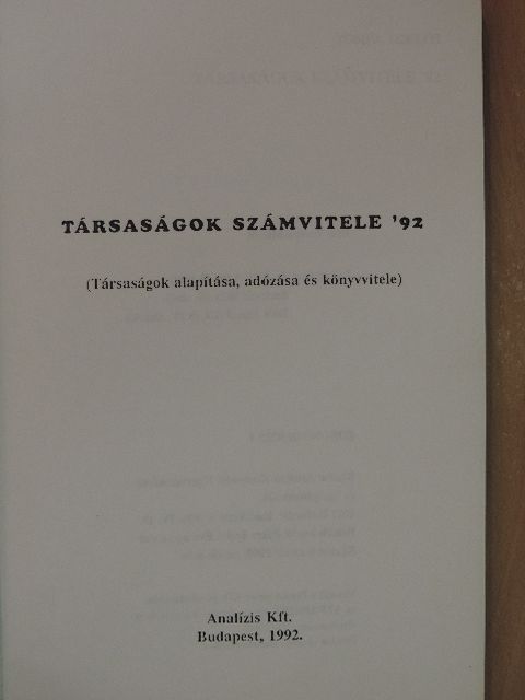 Tompa Miklós - Társaságok számvitele '92 [antikvár]