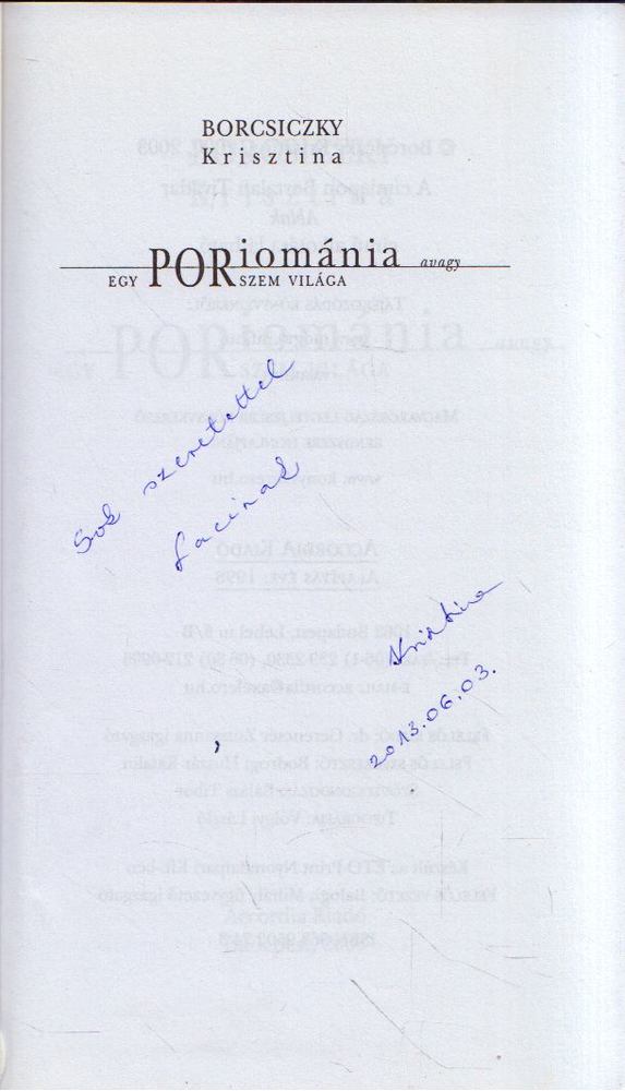 Borcsiczky Krisztina - Poriománia avagy Egy porszem világa (dedikált) [antikvár]
