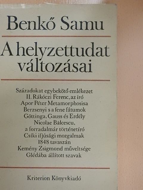Benkő Samu - A helyzettudat változásai [antikvár]