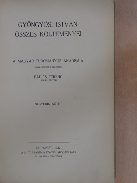 Gyöngyösi István - Gyöngyösi István összes költeményei IV. [antikvár]