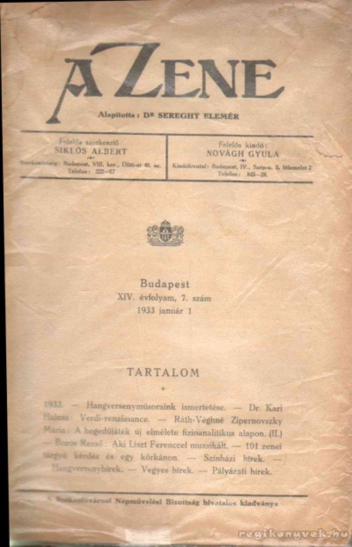 A Zene XIV. évf. 7. szám [antikvár]