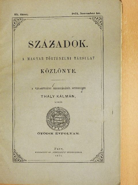 Eötvös Lajos - Századok 1871. November [antikvár]
