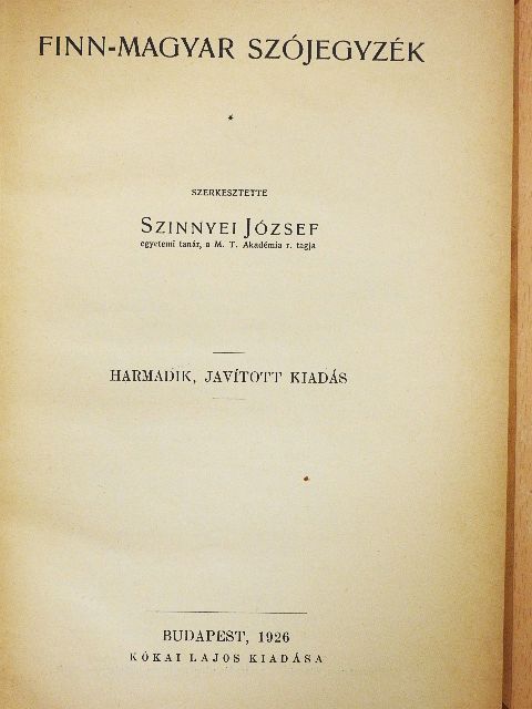 Finn-magyar szójegyzék [antikvár]