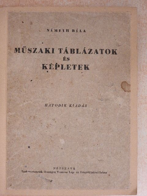 Németh Béla - Műszaki táblázatok és képletek [antikvár]