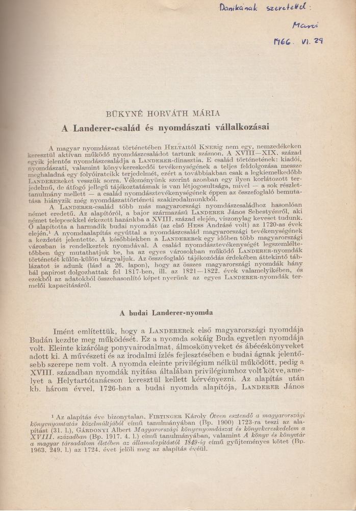 Bükyné Horváth Mária - A Landerer-család és nyomdászati vállalkozásai (dedikált) [antikvár]