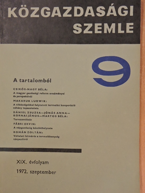 Branislav Soskic - Közgazdasági szemle 1972. szeptember [antikvár]