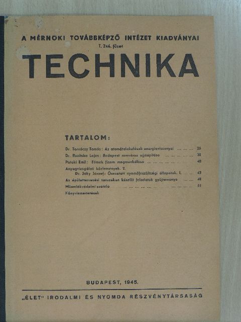 Dr. Jáky József - Technika 1945/2. [antikvár]