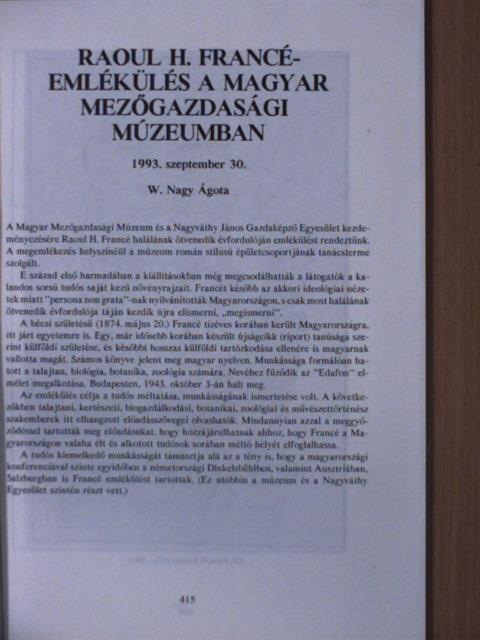 Bálint György - Raoul H. Francé-emlékülés a Magyar Mezőgazdasági Múzeumban [antikvár]