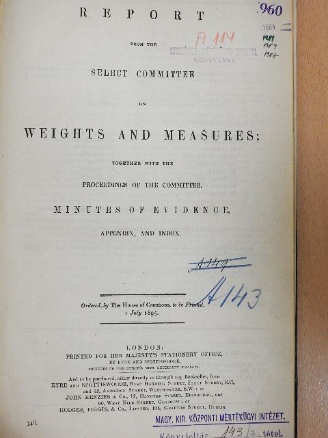 Report from the Select Committee on Weights and Measures II. [antikvár]