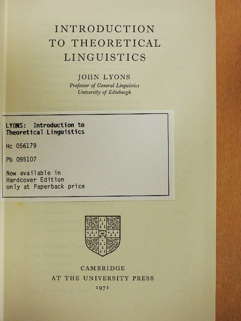 John Lyons - Introduction to Theoretical Linguistics [antikvár]