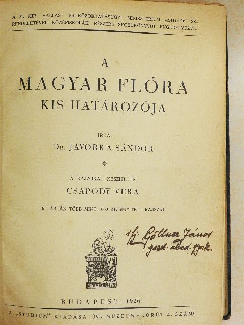 Dr. Jávorka Sándor - A magyar flóra kis határozója [antikvár]