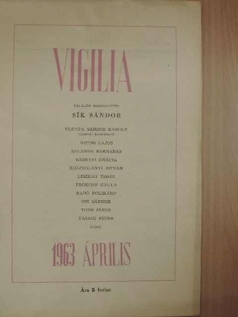 Bittei Lajos - Vigilia 1963. április [antikvár]