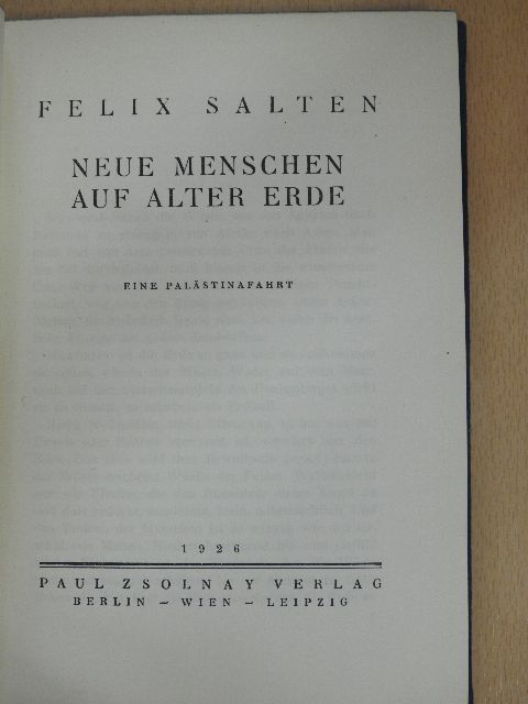 Felix Salten - Neue Menschen auf alter Erde [antikvár]