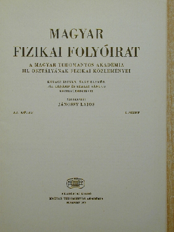Györgyiné Horváth Tünde - Magyar Fizikai Folyóirat XX. kötet 1. füzet [antikvár]