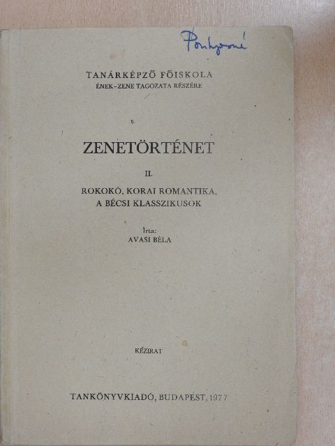 Avasi Béla - Zenetörténet II. [antikvár]