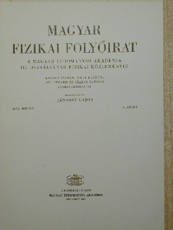Kemény Péter - Magyar Fizikai Folyóirat XIX. kötet 6. füzet [antikvár]