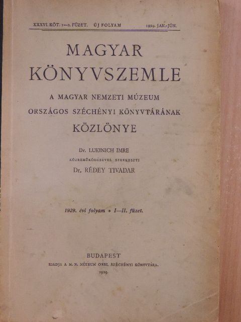 Dr. Bajza József - Magyar Könyvszemle 1929. január-június [antikvár]