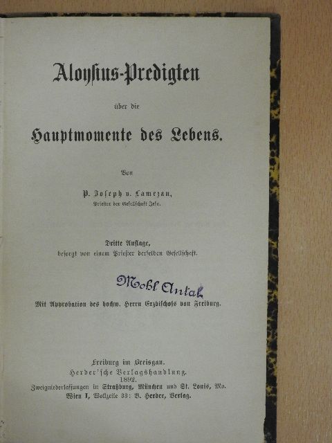 P. Joseph v. Lamezan - Aloysius-Predigten über die Hauptmomente des Lebens (gótbetűs) [antikvár]