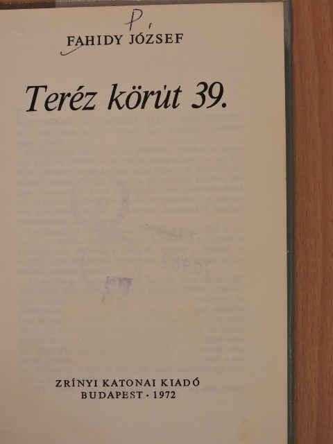 Fahidy József - Teréz körút 39. [antikvár]