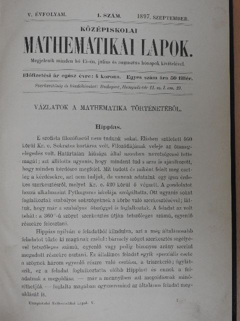 Baumgartner Alajos - Középiskolai mathematikai lapok 1897. szeptember-1897. junius/1898. szeptember-1899. junius [antikvár]
