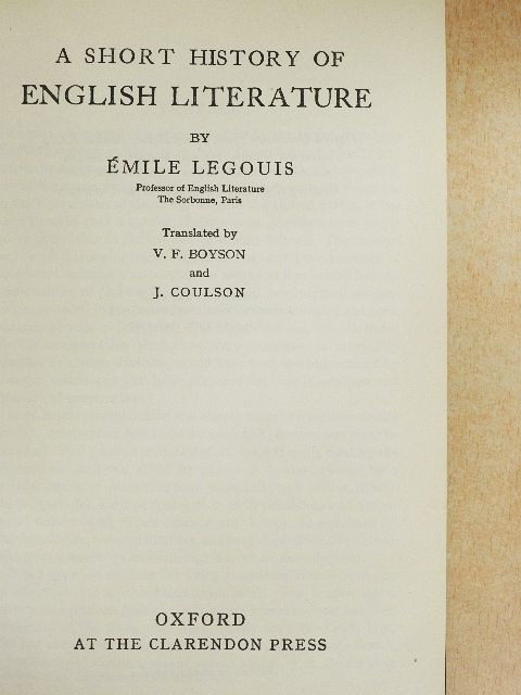 Émile Legouis - A Short History of English Literature [antikvár]