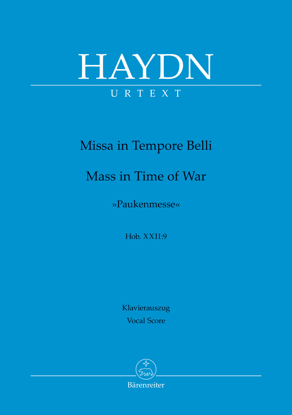 HAYDN JOSEPH - MISSA IN TEMPORE BELLI "PAUKENMESSE" HOB. XII:9, KLAVIERAUSZUG