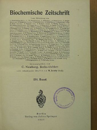 E. Aberhalden - Biochemische Zeitschrift 234-235. Band [antikvár]