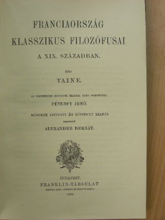 Taine - Franciaország klasszikus filozófusai a XIX. században [antikvár]