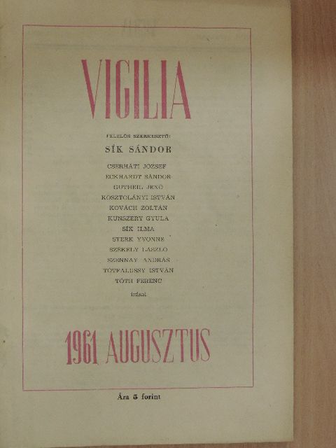 Cserháti József - Vigilia 1961. augusztus [antikvár]