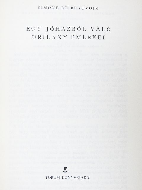 Simone de Beauvoir - Egy jóházból való úrilány emlékei  [antikvár]