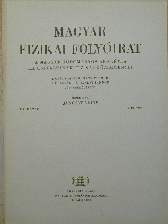 Ádám András - Magyar Fizikai Folyóirat XX. kötet 4. füzet [antikvár]