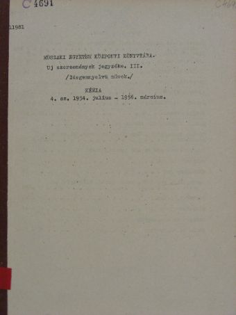 Új szerzemények jegyzéke III. [antikvár]