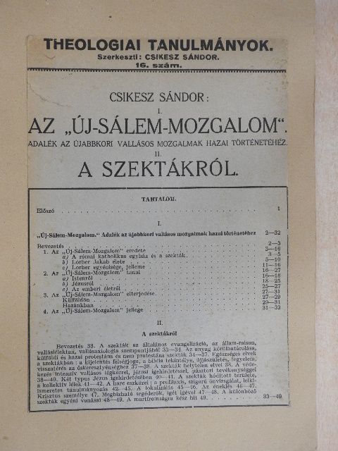 Csikesz Sándor - Az "új-Sálem-mozgalom"/A szektákról [antikvár]