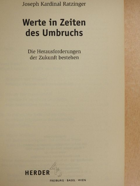 Joseph Kardinal Ratzinger - Werte in Zeiten des Umbruchs [antikvár]
