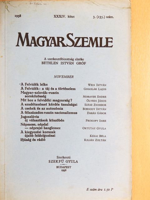 Borsody István - Magyar Szemle 1938. november [antikvár]