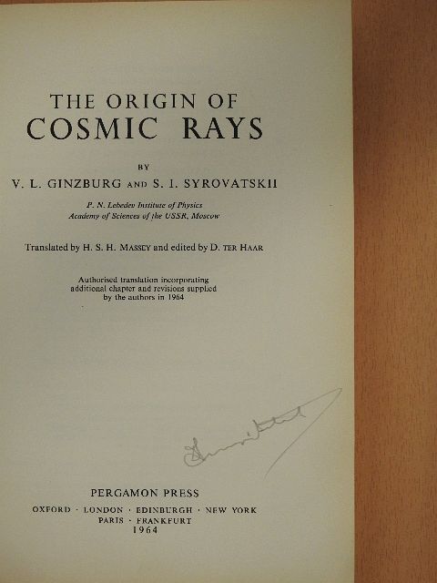 S. I. Syrovatskii - The Origin of Cosmic Rays [antikvár]