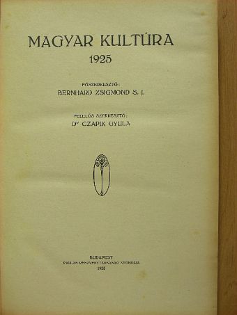 B. B. - Magyar Kultúra 1925. január-december [antikvár]